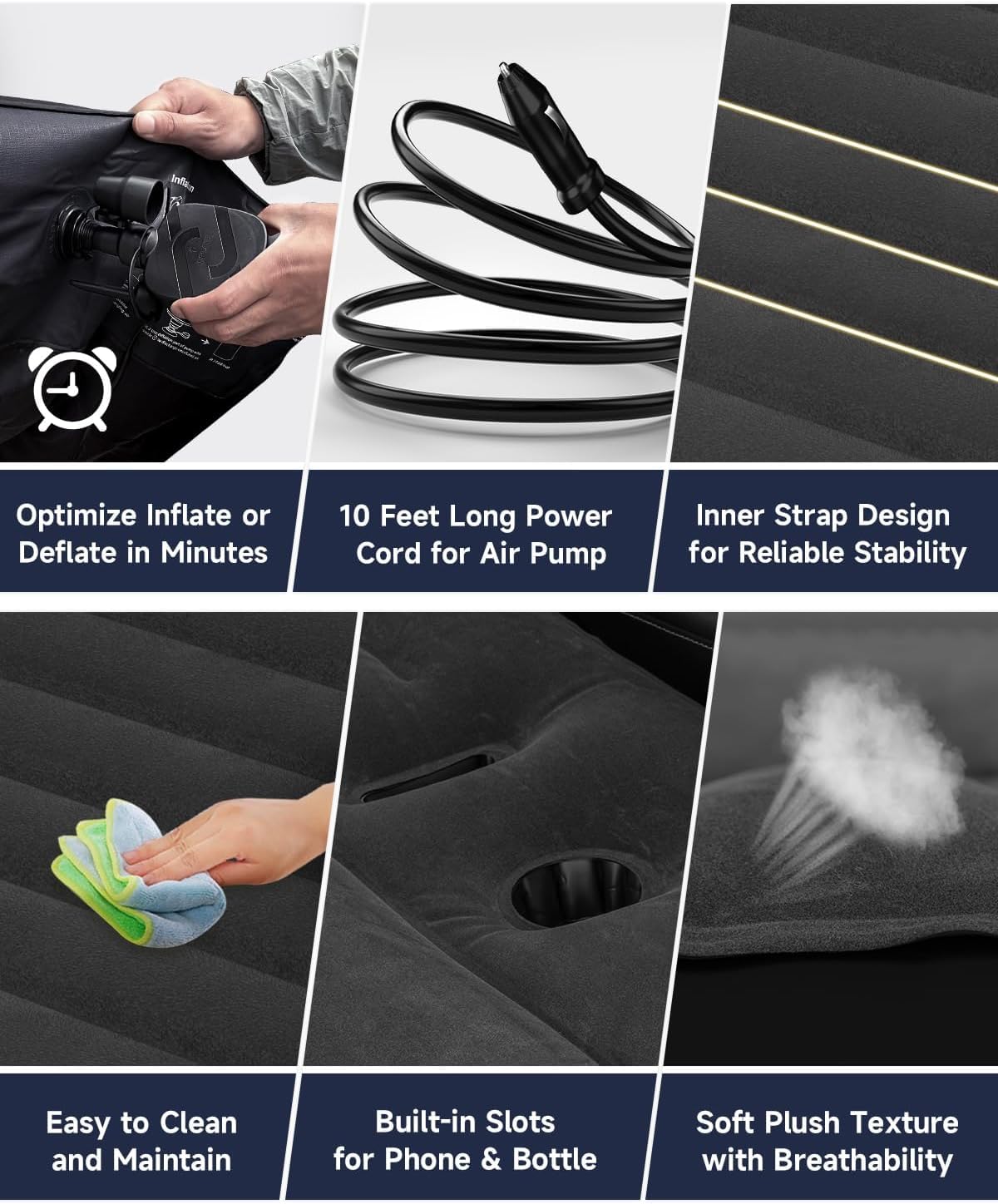 Umbrauto air mattress bottom 210t fabric protects from punctures and leaks.