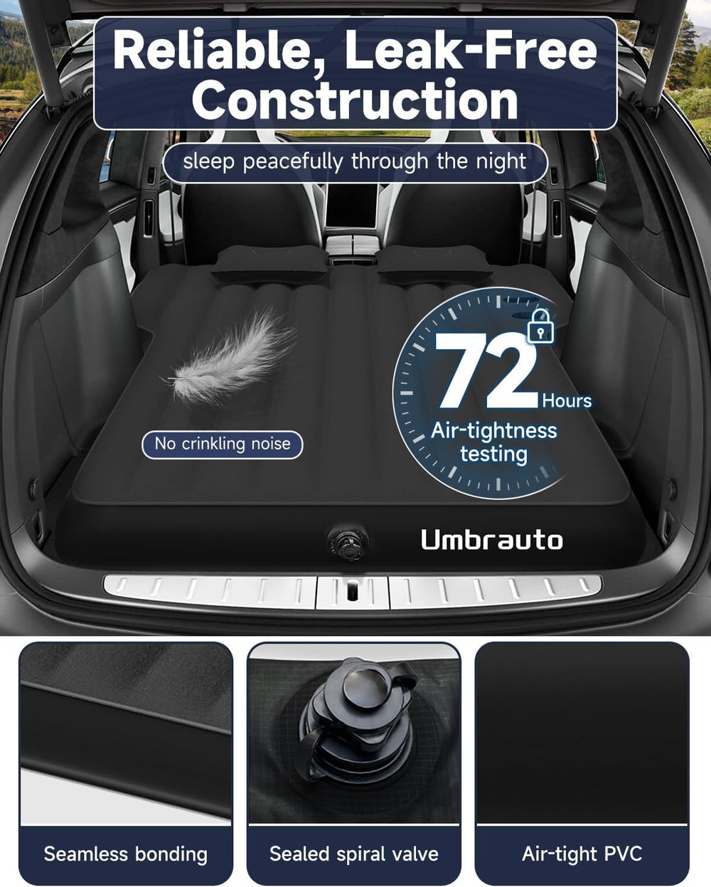 Umbrauto air mattress soft-flocked top enhances cozy sleep surface.