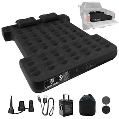 Umbrauto built-in pump air mattress in truck bed inflates quickly for camping.