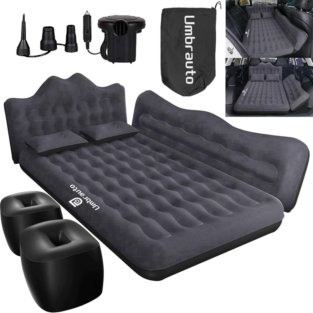Umbrauto inflatable car mattress bed with pump and pillows for easy setup on road trips.