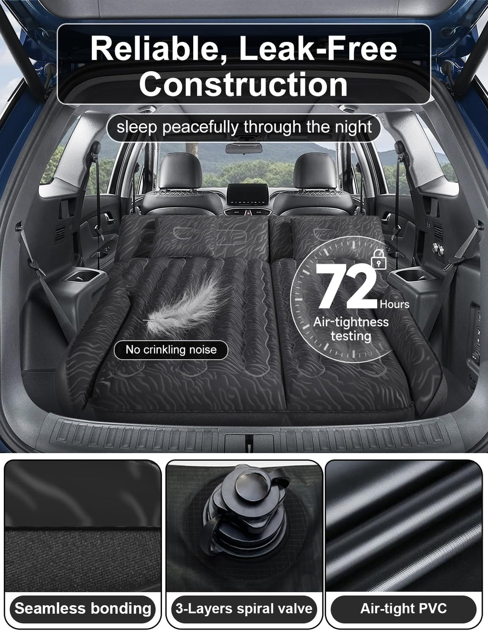 Umbrauto SUV air mattress plush surface in use provides restful night on road.