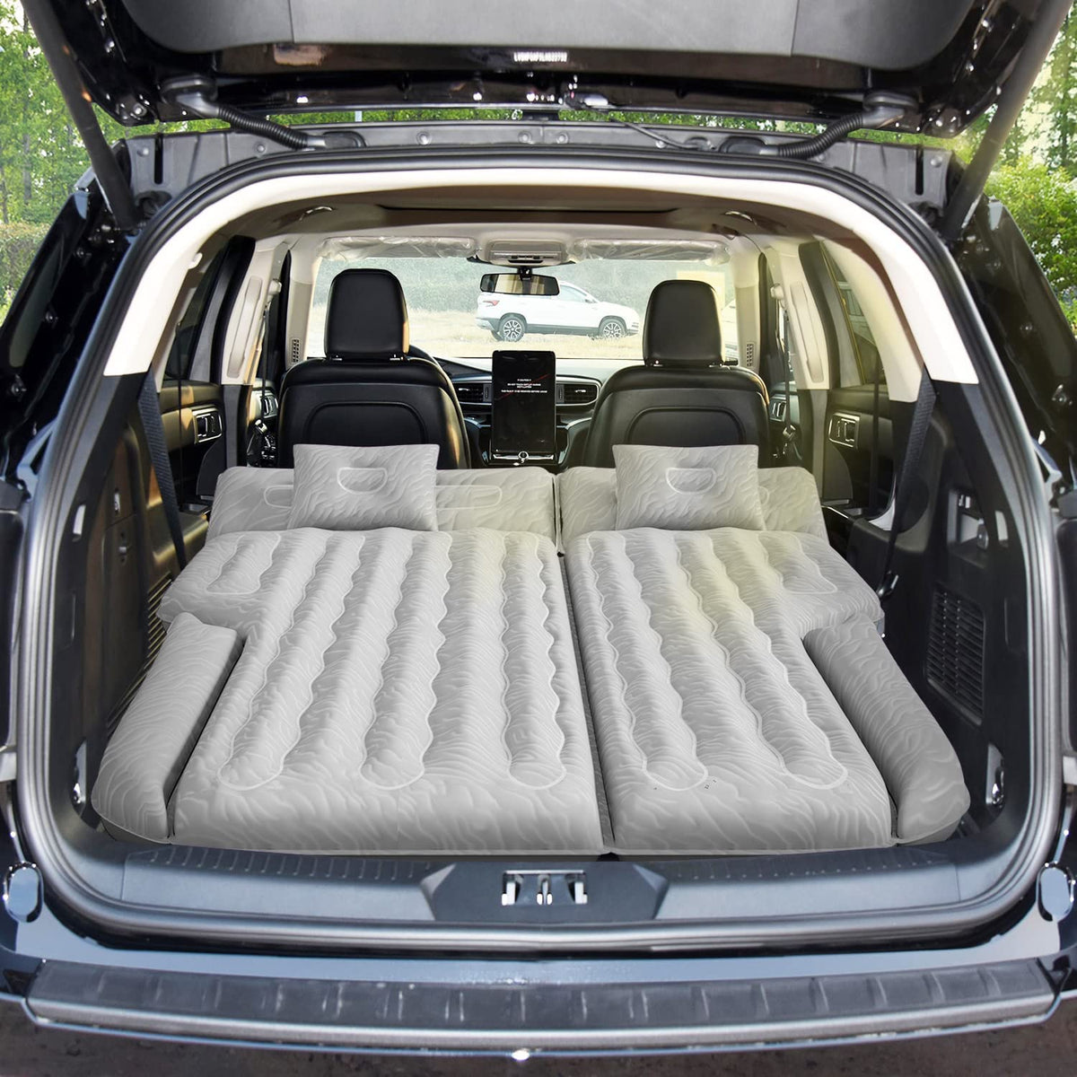Umbrauto SUV air mattress top view shows plush flocked surface for comfortable sleep.