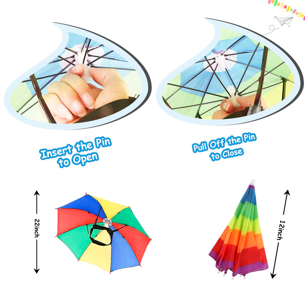 Close-up of adjustable elastic headband on rainbow umbrella hat