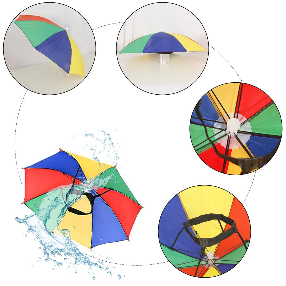 Rainbow umbrella hats folded compactly for easy storage