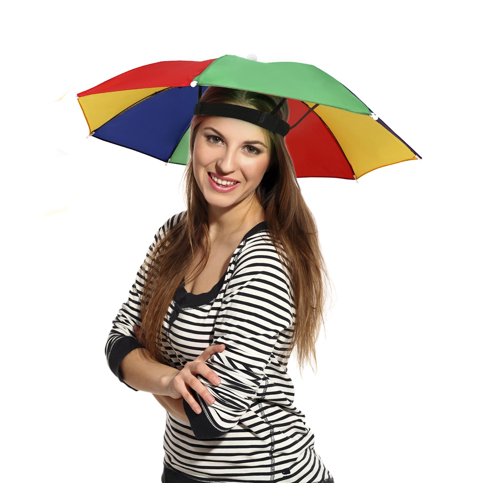 Family enjoying sunny day with umbrella hats at the beach