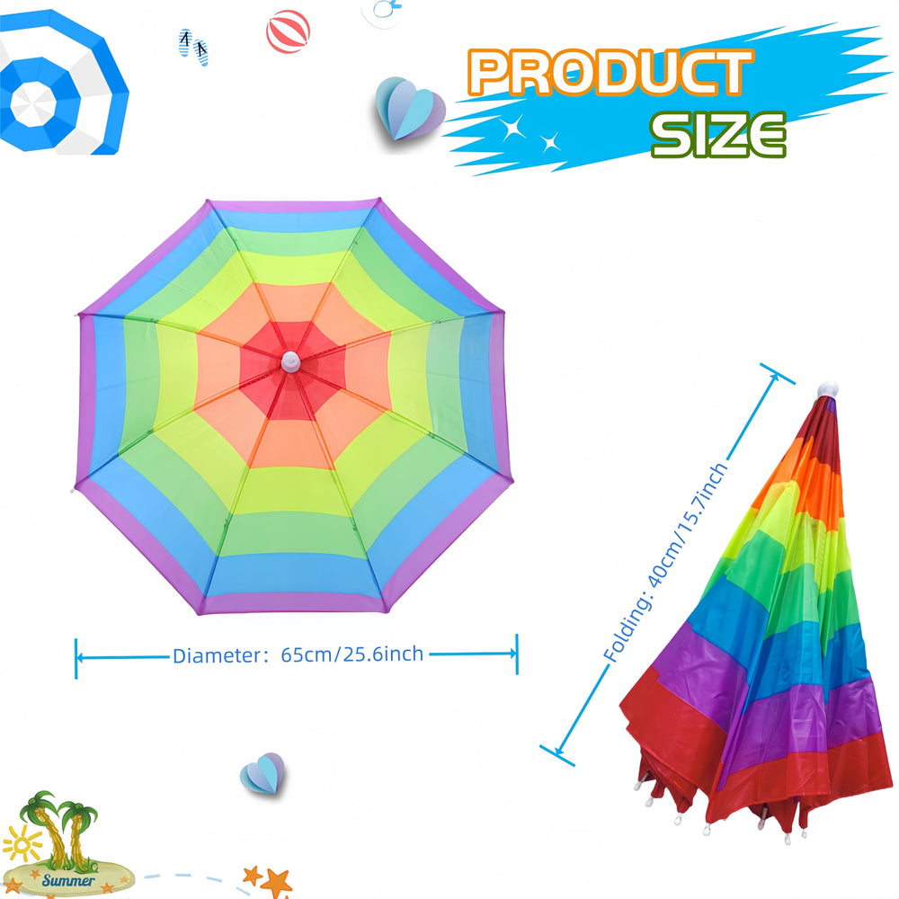 Rainbow umbrella hats folded for compact storage