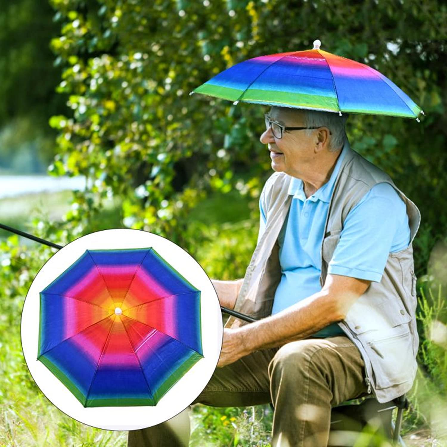 All four rainbow umbrella hats included in package