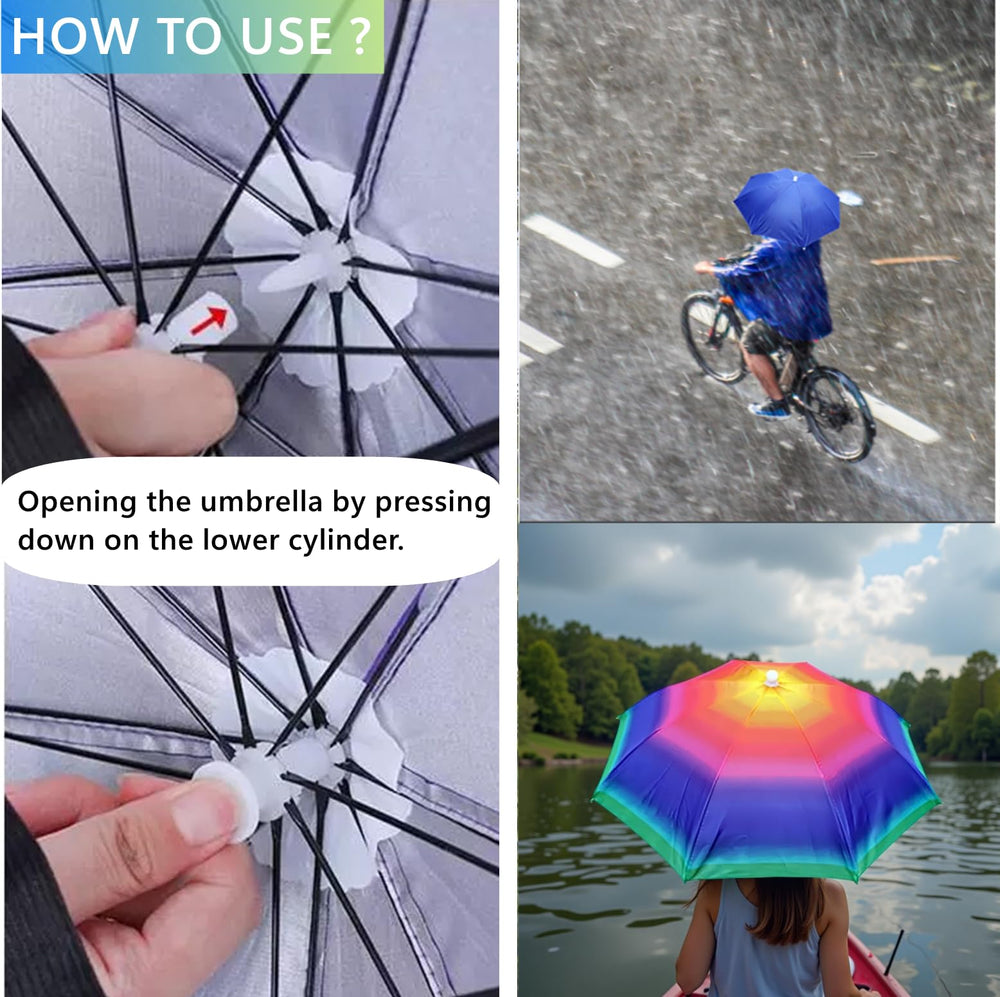 Outdoor use with rainbow umbrella hats for beach, garden, hiking