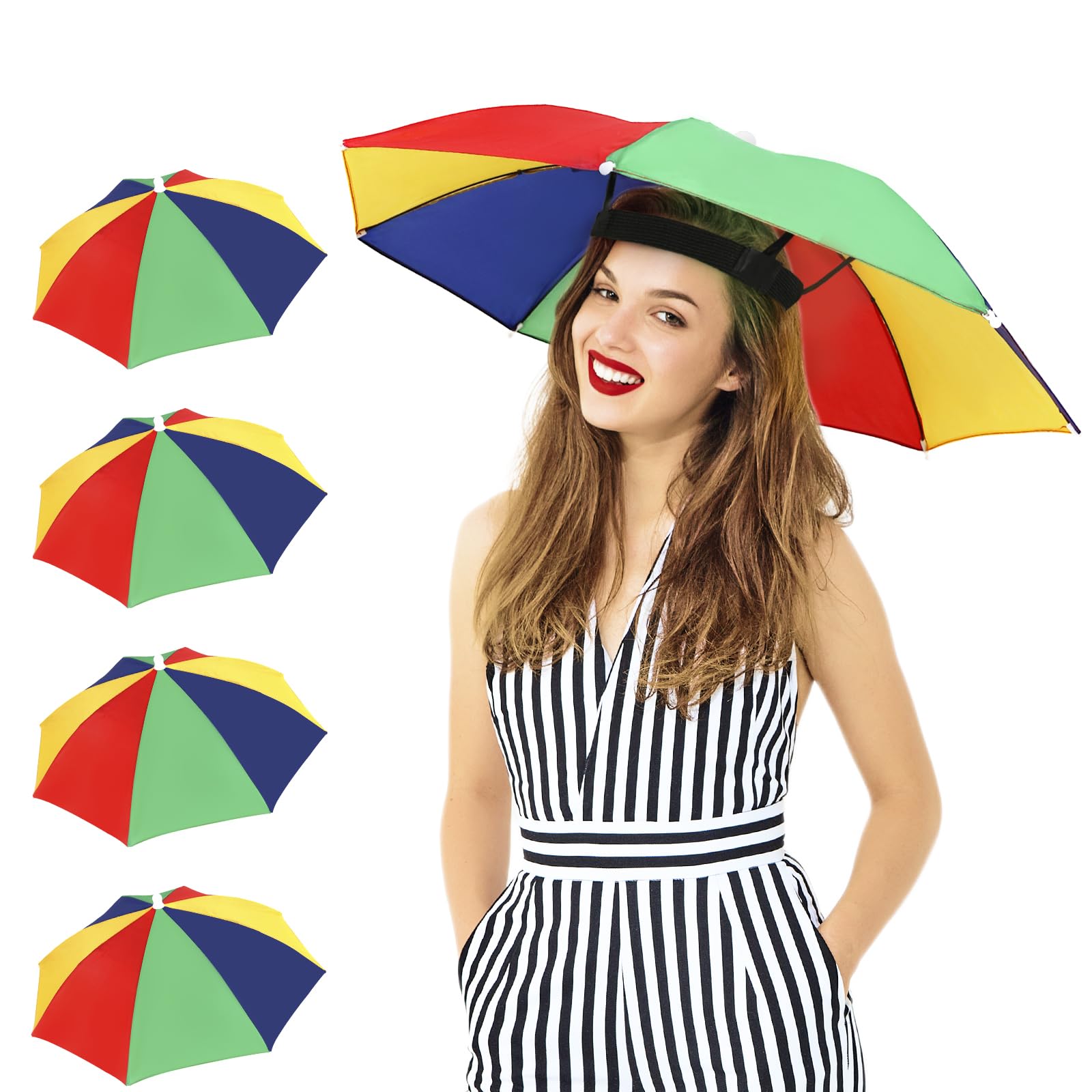 Four rainbow umbrella hats in a 4-pack