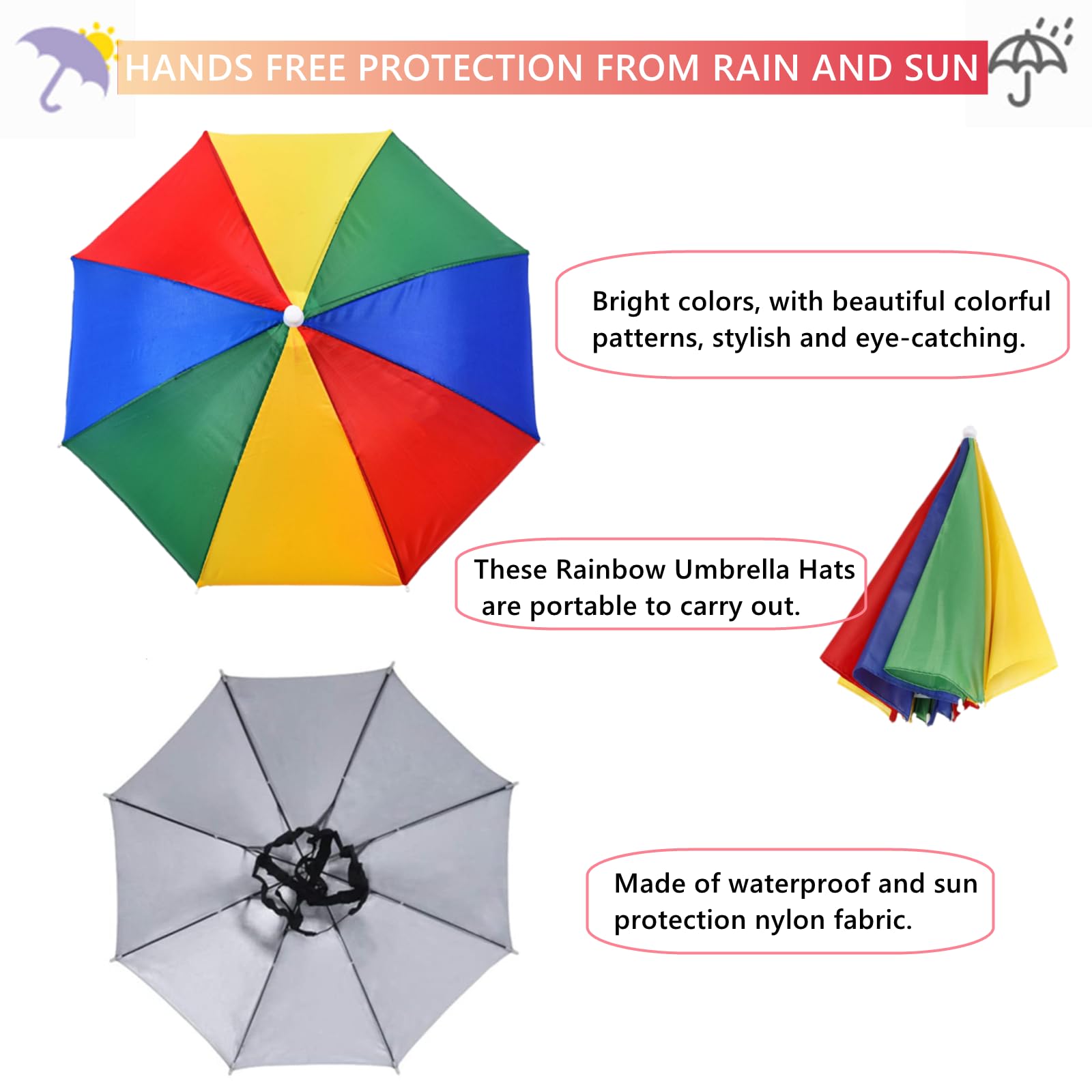 Folded rainbow umbrella hat compact for travel