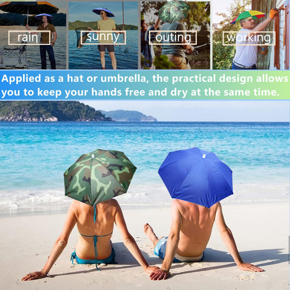 Umbrella hat worn by a woman for sun and rain protection