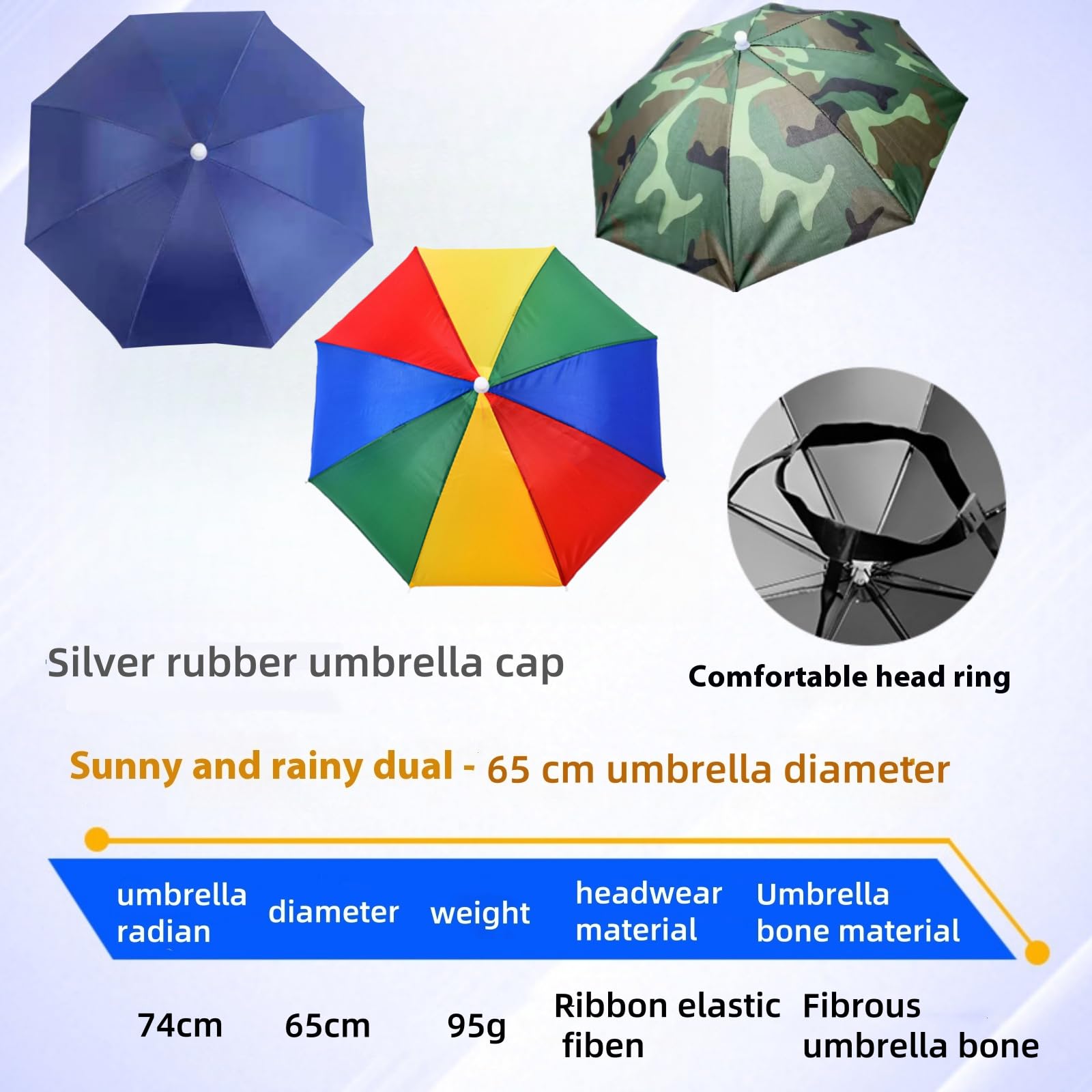 3-pack rainbow umbrella hats for outdoor activities