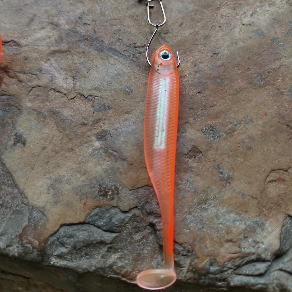 In-water view of umbrella rig with attached soft baits