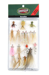 Umpqua Bonefish Deluxe Fly Selection pack shown for versatile flats fishing on bonefish.