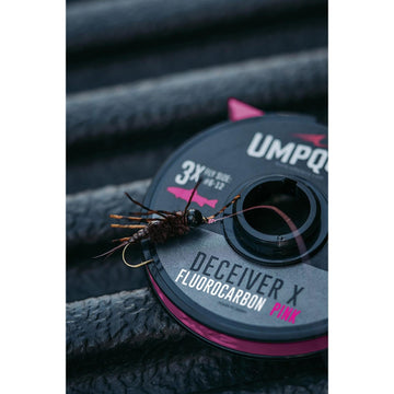 UMPQUA Deceiver X Fluoro Tippet Pink 50yds — enhanced knotability and memory reduction in pink fluorocarbon