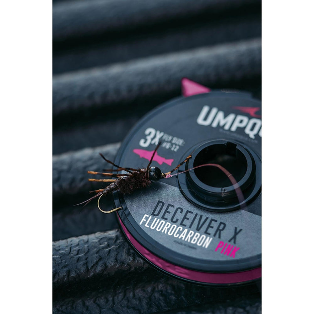 UMPQUA Deceiver X Fluoro Tippet Pink 50yds — enhanced knotability and memory reduction in pink fluorocarbon