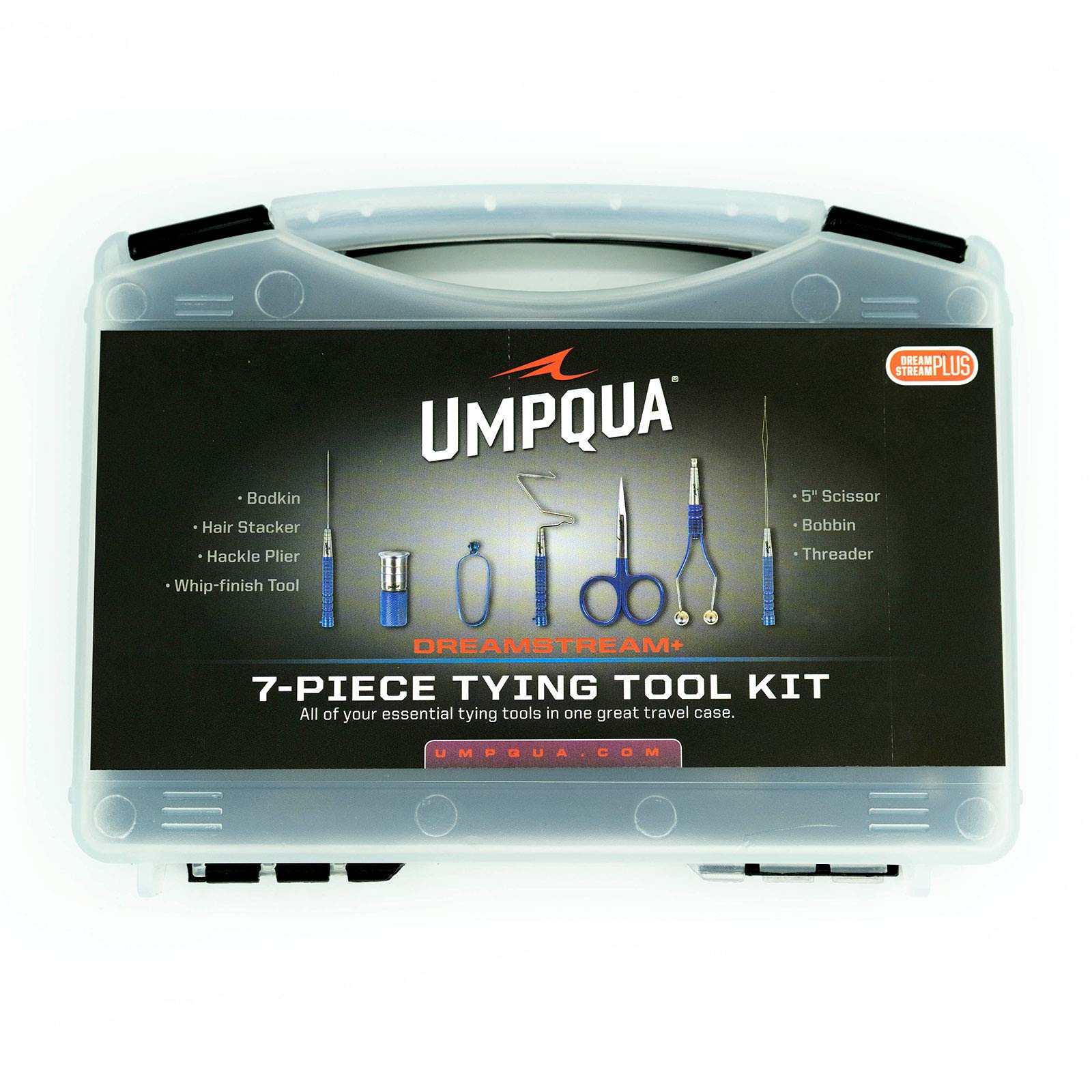 Umpqua Dream Stream Plus 7-piece kit ready for organized fly tying on the river.