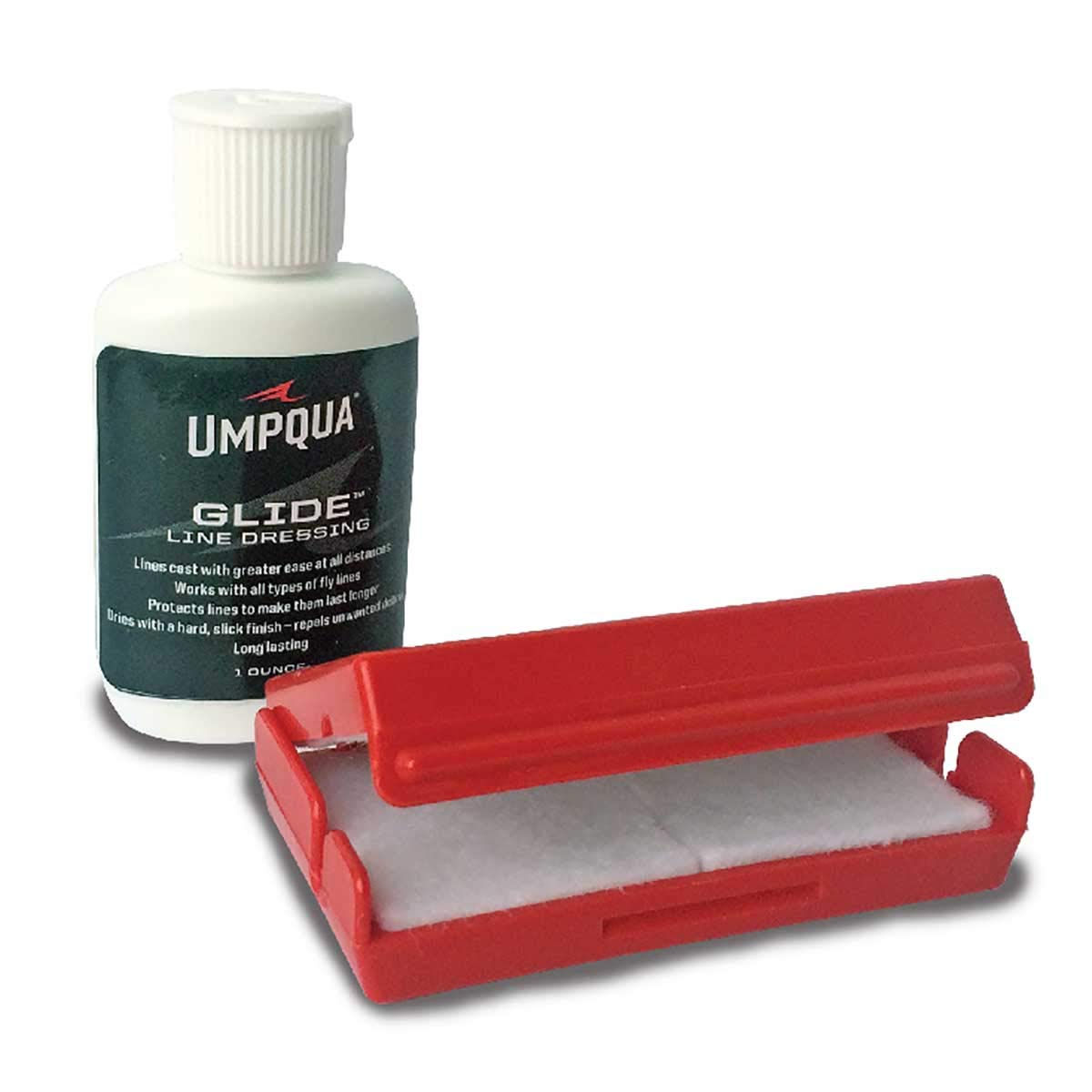 Umpqua Glide Line Dressing with Box close-up showing packaging for easy on-river line maintenance.