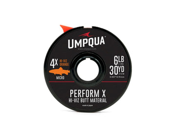 Umpqua Hi-Viz Euro Butt material spool, 30 m, 16 lb, fluorescent orange, enhances visibility for nymphing