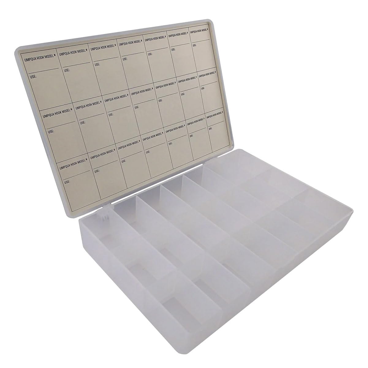 Umpqua Hook Box 30697 close-up of compartments for efficient gear sorting.