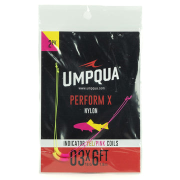 Umpqua Indicator Coil 6ft 03X in yellow and pink for clear strike visibility.