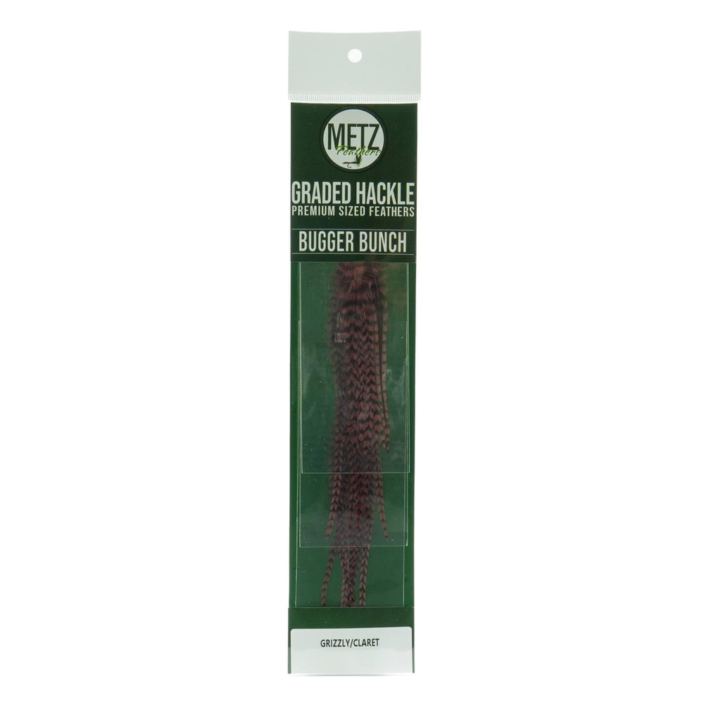 Umpqua Metz Bugger Bunch Hackle Grizzly/Claret feathers for lifelike woolly bugger palmering.