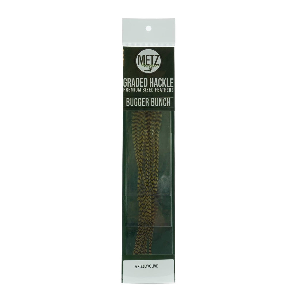 Umpqua Metz Bugger Bunch Hackle Grizzly/Olive feathers for lifelike palmering and trout fly movement.