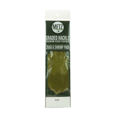 Umpqua Metz crab/shrimp hackle pack in olive enables consistent pattern tying