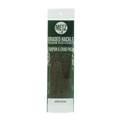 Umpqua Metz Tarpon/Crab Hackle Pack Grizzly/Olive offers uniform hackles for versatile tying