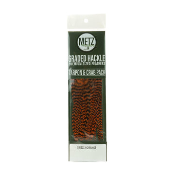 Umpqua Metz tarpon/crab hackle pack in grizzly orange for consistent tails and bushy collars.