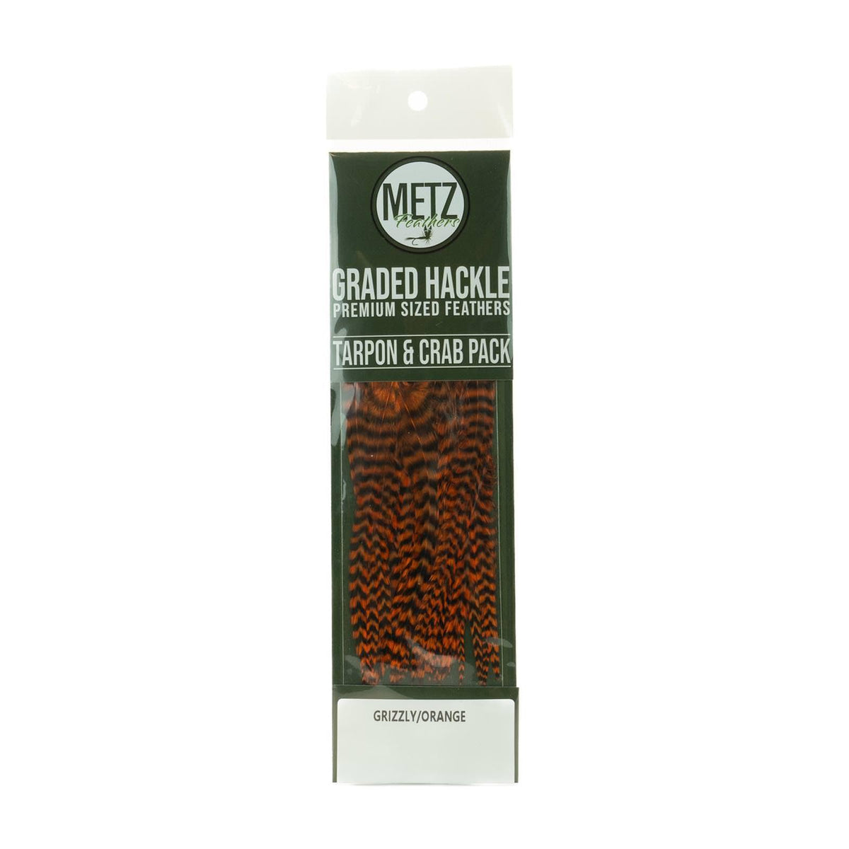 Umpqua Metz tarpon/crab hackle pack in grizzly orange for consistent tails and bushy collars.