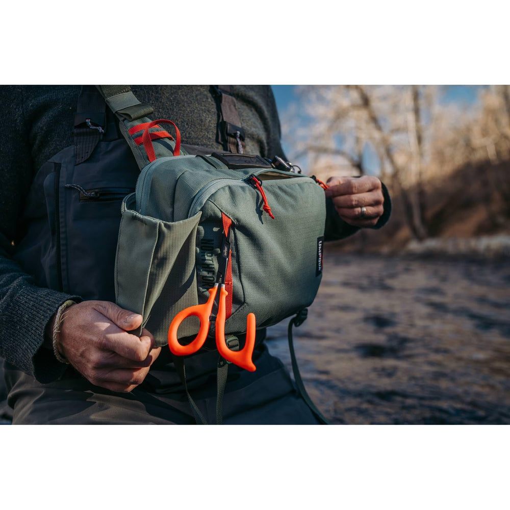 Umpqua Northfork Sling Pack Pine organized pockets for leaders and tippet.