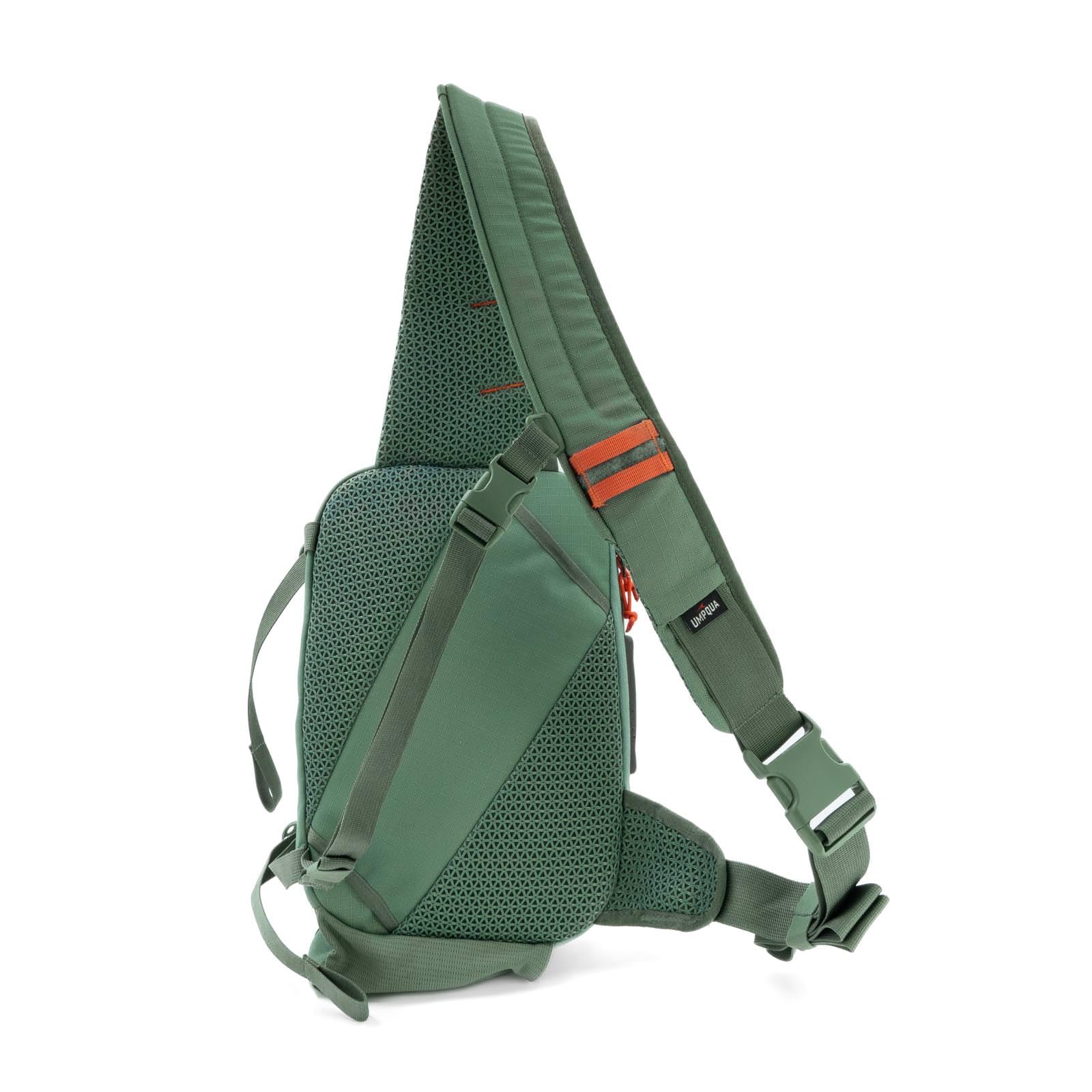Umpqua Northfork Sling Pack Pine side view shows balanced carry and access points.