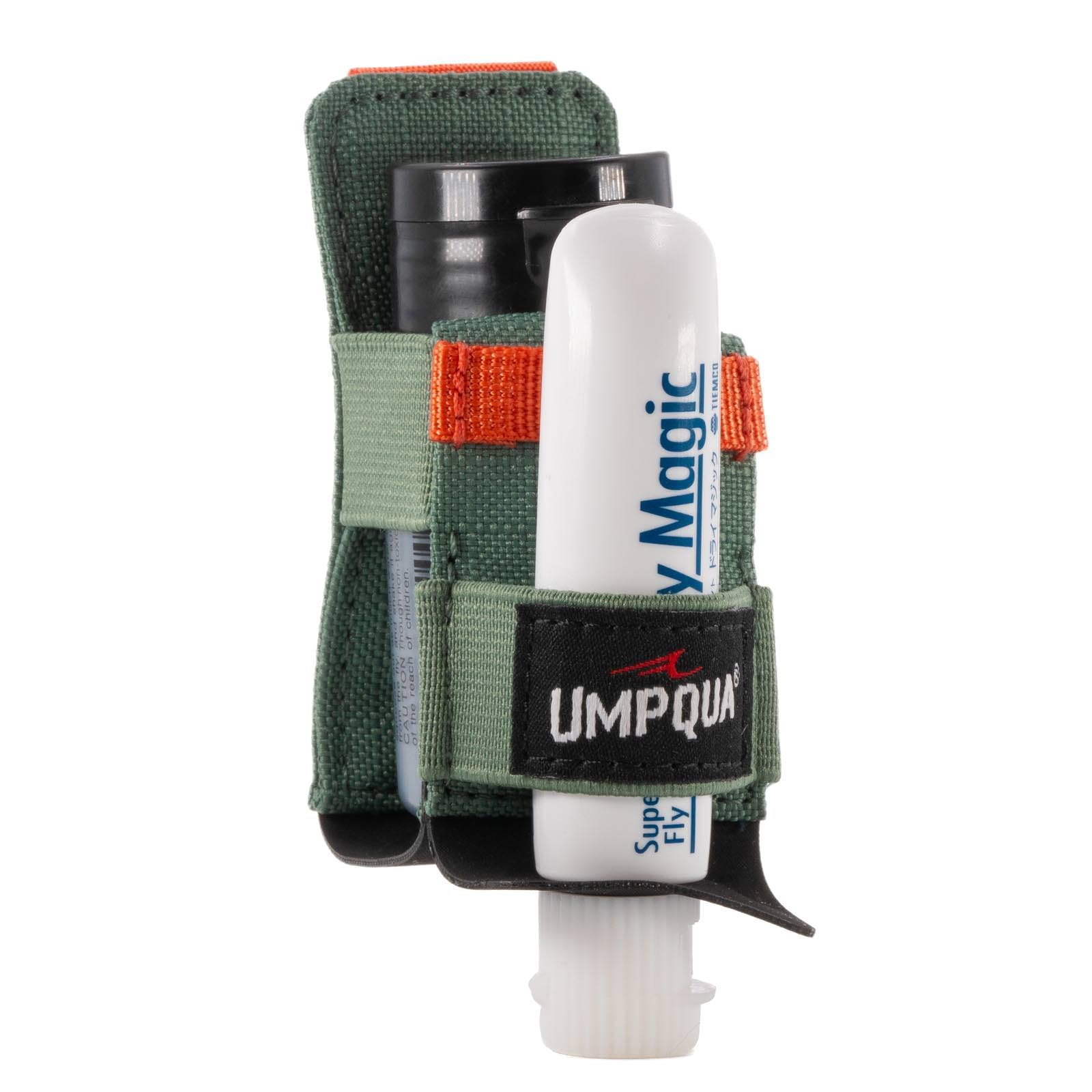 Umpqua Northfork Shake/Gel Combo Holder Pine on gear for quick floatant access