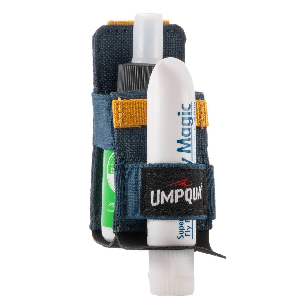 Umpqua NorthFork shake/gel holder in cobalt keeps desiccants handy for fly fishing