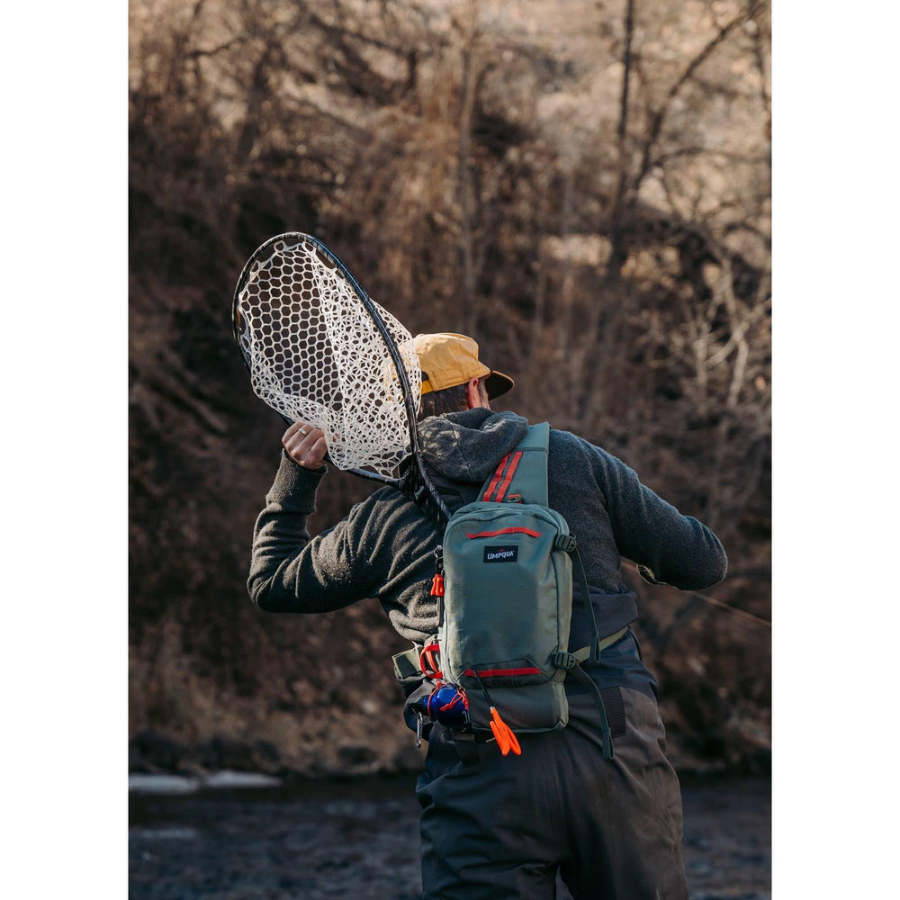 Net slot and external fly patch on Umpqua Northfork Sling Pack Pine