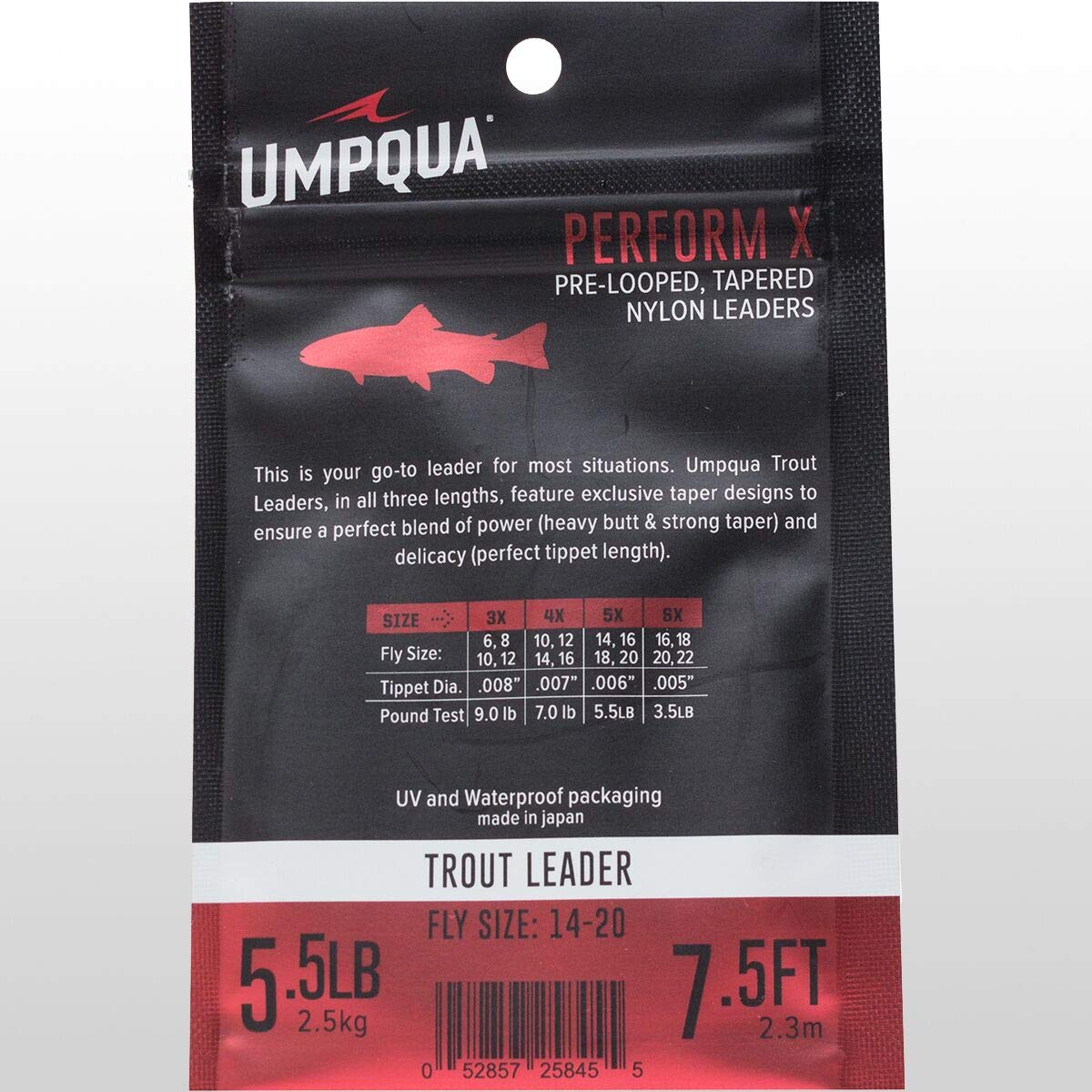 Umpqua Perform X Trout Leader on water, showing precise presentation setup