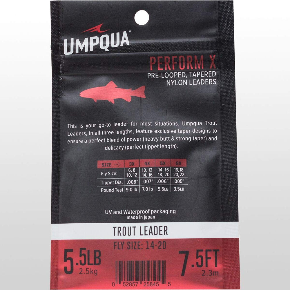 Umpqua Perform X Trout Leader on water, showing precise presentation setup