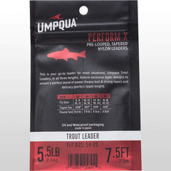Umpqua Perform X Trout Leader on water, showing precise presentation setup