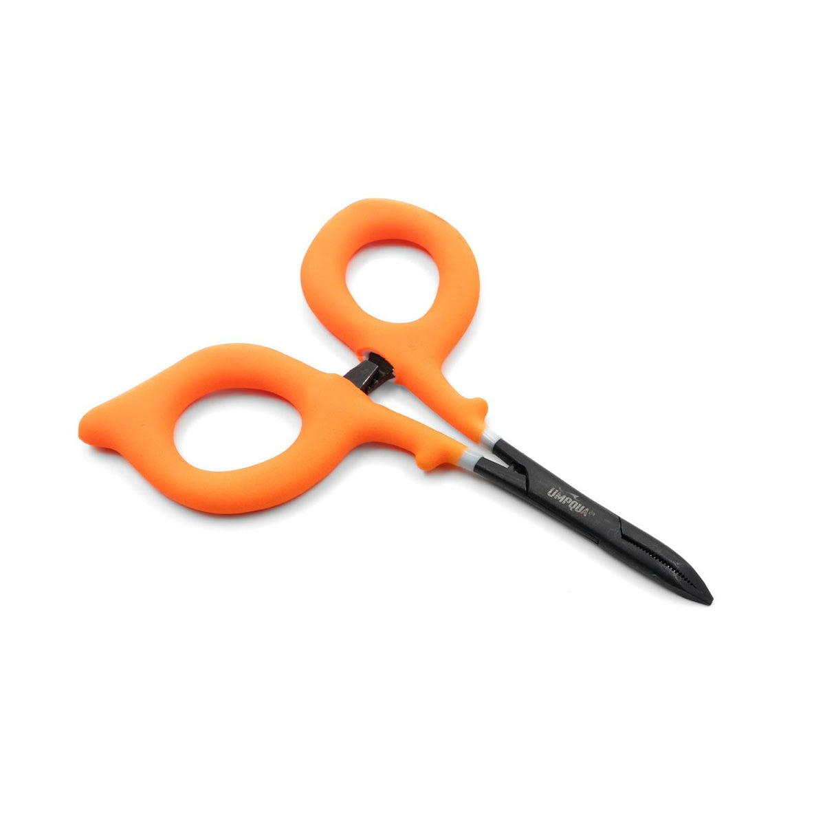 Umpqua Rivergrip PS curved forceps in hot orange for precise river-side use