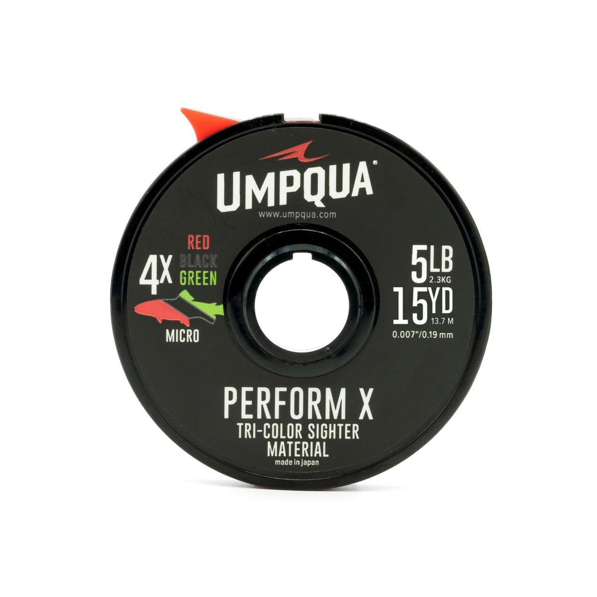 Umpqua Sighter-Tippet Tri Tone 15m Micro 4X Red/Green for clear sighter visibility on bright water