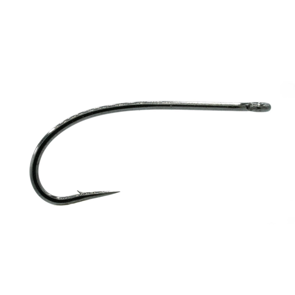 Umpqua Tiemco 201R hook size 20 side view shows wide gap for versatile patterns.