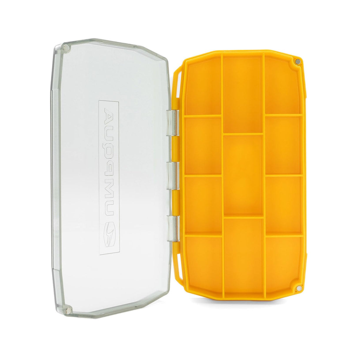 Umpqua UPG Compartment Box Mini with gold lid keeps flies organized for quick selection.