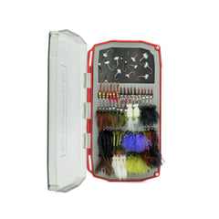 Side view of Daytripper Fly Box Large Red with power grip foam and secure latch