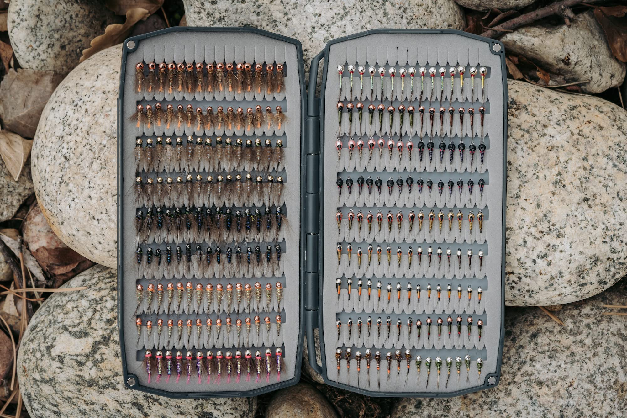 Close-up of Power Grip Foam inside the fly box