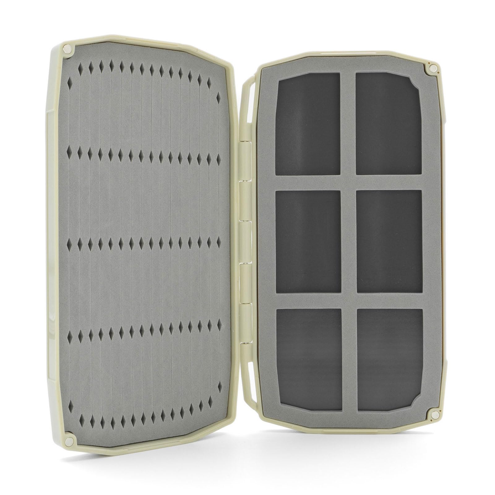 Umpqua UPG Foam Tailwater Fly Box in tan securely holds small flies for quick selection