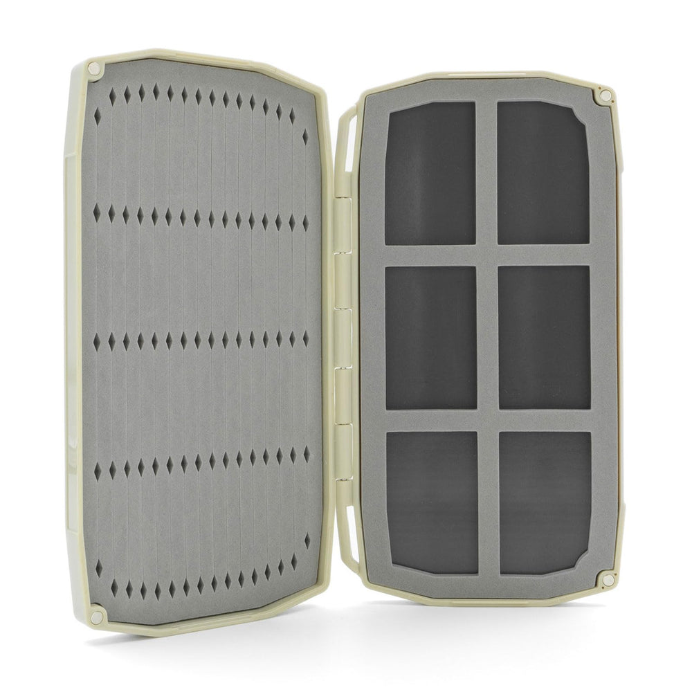 Umpqua UPG Foam Tailwater Fly Box in tan securely holds small flies for quick selection