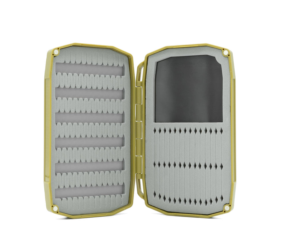 Umpqua UPG Foam Weekender Olive front view highlights slim dual-sided design for easy fly access