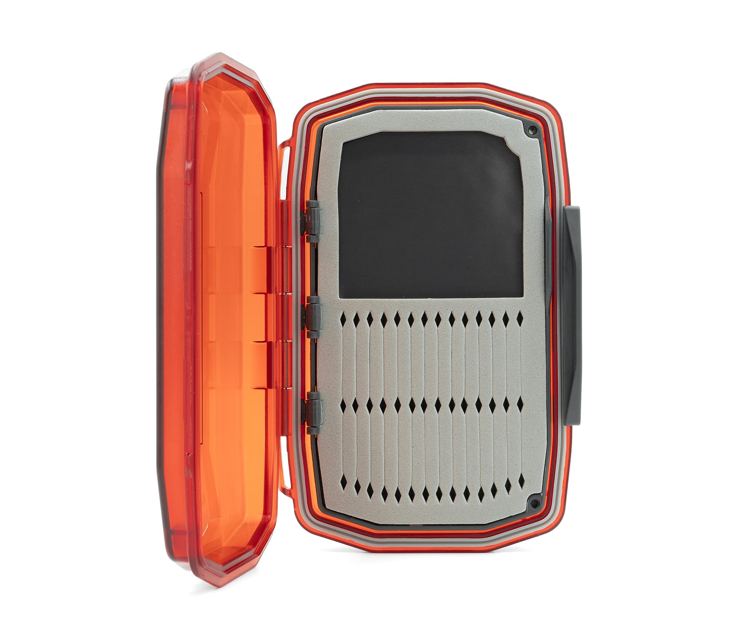 Umpqua UPG Foam WP Daytripper box open shows quick-loading foam and organized slots.