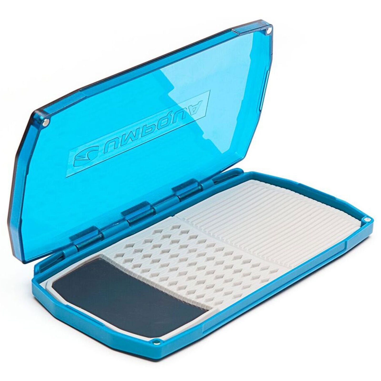 Umpqua UPG LT fly box large midge blue close-up with magnetic lid for quick access